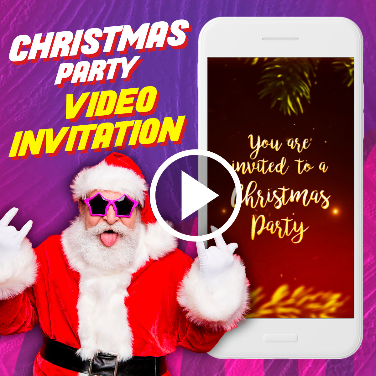 Christmas birthday party video invitation, red and gold digital animated video invite for mobile, elegant and luxury Xmas e invitation