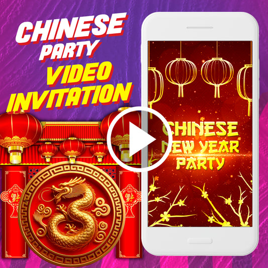 Chinese birthday party video invitation, New Year event digital animated video invite for mobile, lunar New Year e invitation
