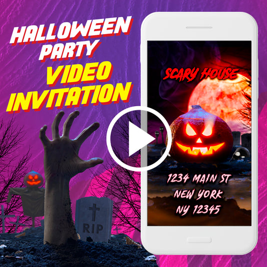 Halloween event birthday party video invitation, scary digital animated video invite for mobile, ghost e invitation